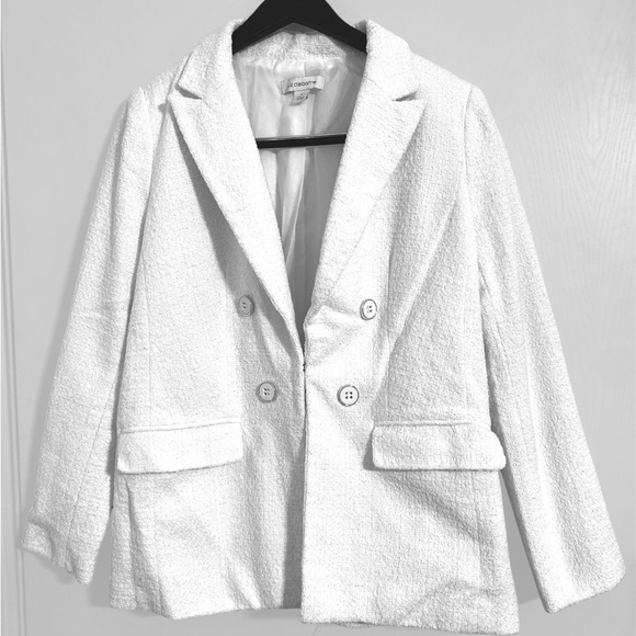 Liz Claiborne White Tweed Blazer – Size 6 – Classic Textured Jacket - Picture 1 of 7